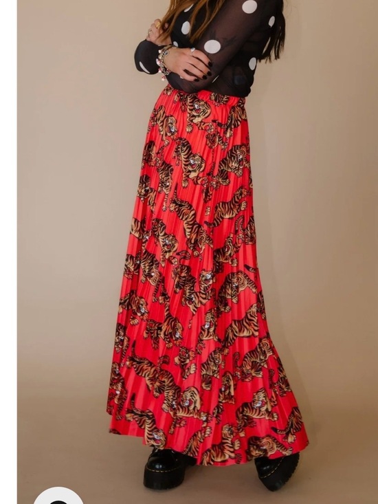 Dressed in LALA Dresses & Skirts - Dressed in LALA Red Pleated Maxi Skirt with Tiger Print